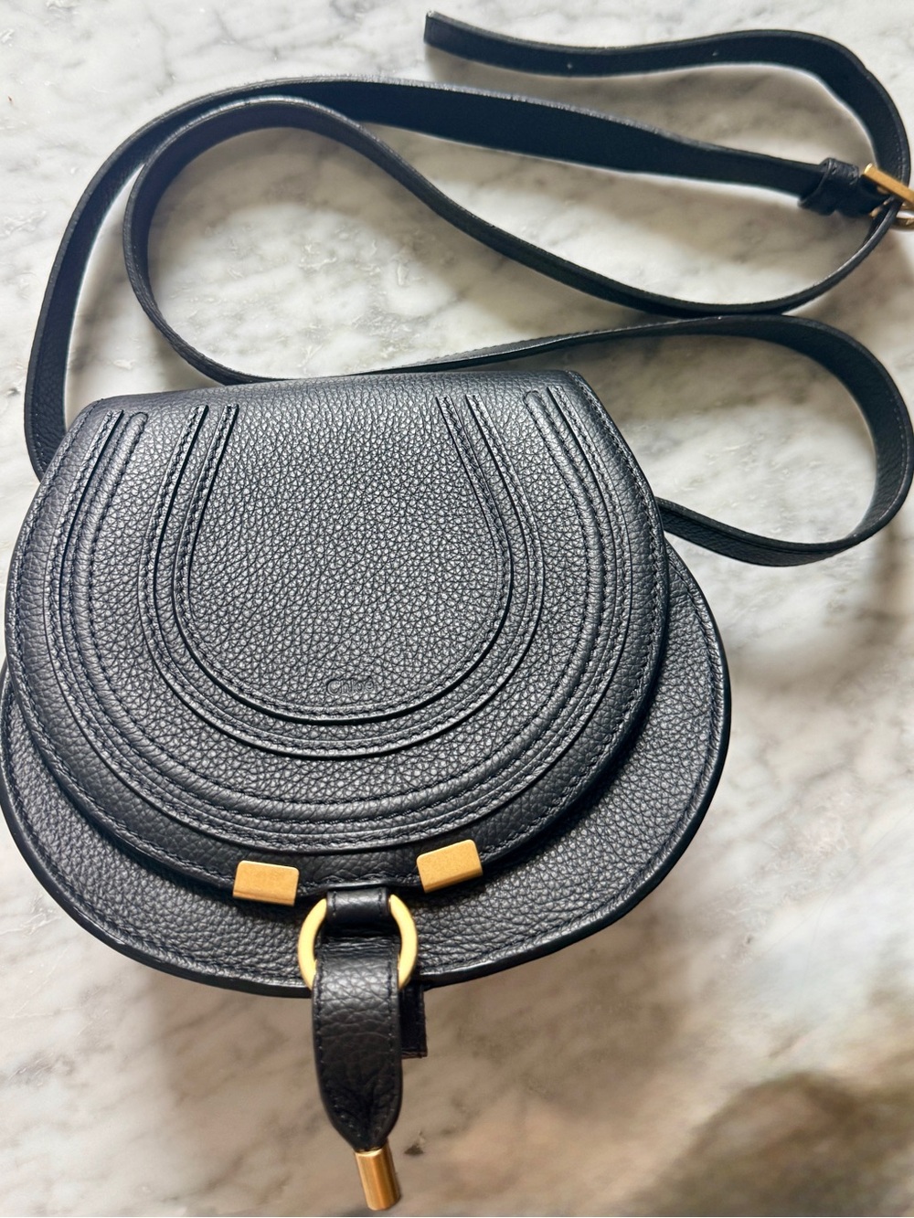 Chloé Mini Marcie Crossbody Bag Black Grained Calfskin Leather | Authentic